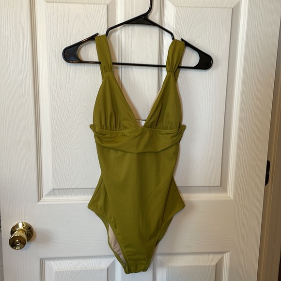 J. Crew One-Piece Bathing Suit, olive 🫒/ army green,plunging v neck - Picture 7 of 14
